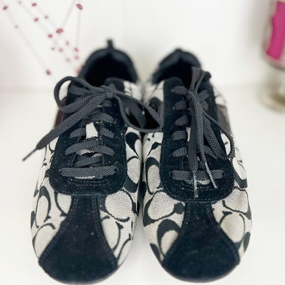 Coach Hadley Monogram Signature Jacquard Suede Sneakers Black White Size 8.5 M - Picture 8 of 16